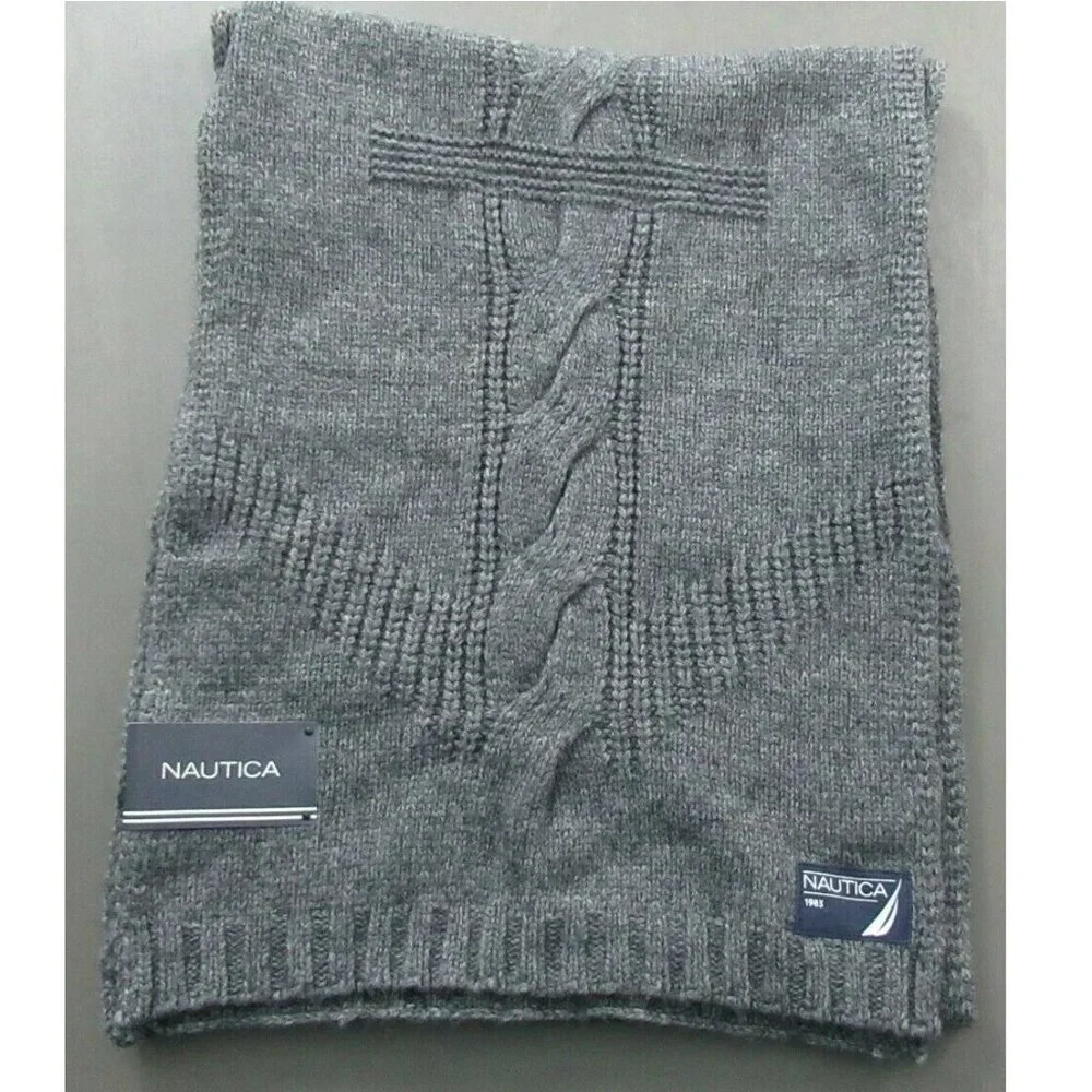 Nautica Men's Nylon Wool Blend Anchor Scarf, Granite Heather Gray, One Size